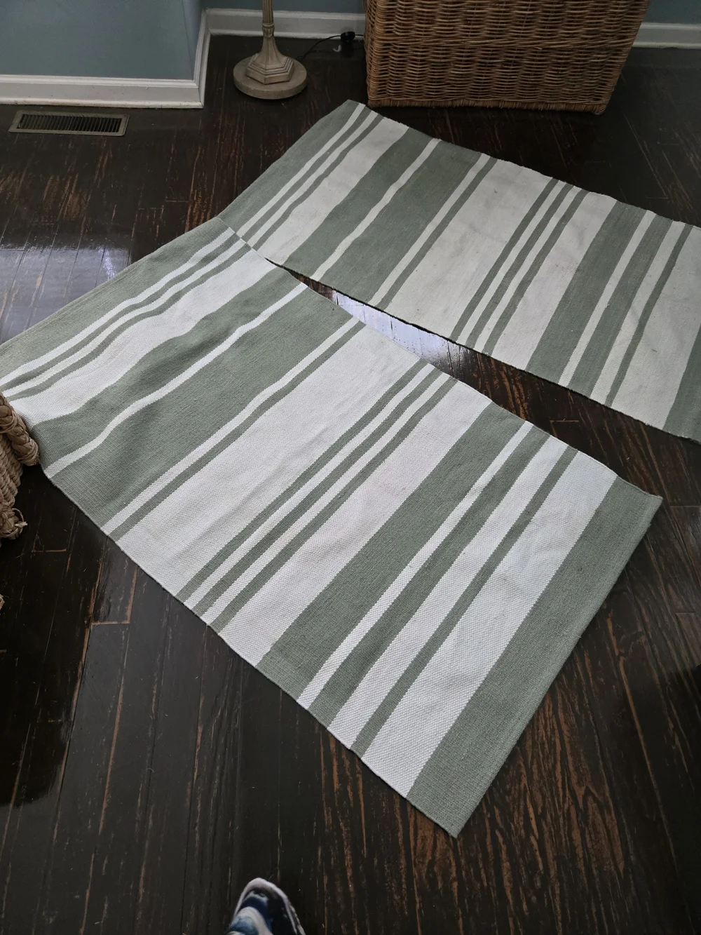 2-Grandin Road Sage Green & White Layering Rug 3x5